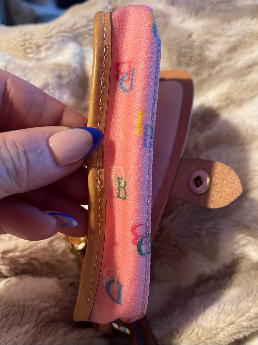 Dooney & Bourke Pink Multicolor DB Logo Wristlet with Tan Trim - Picture 11 of 13
